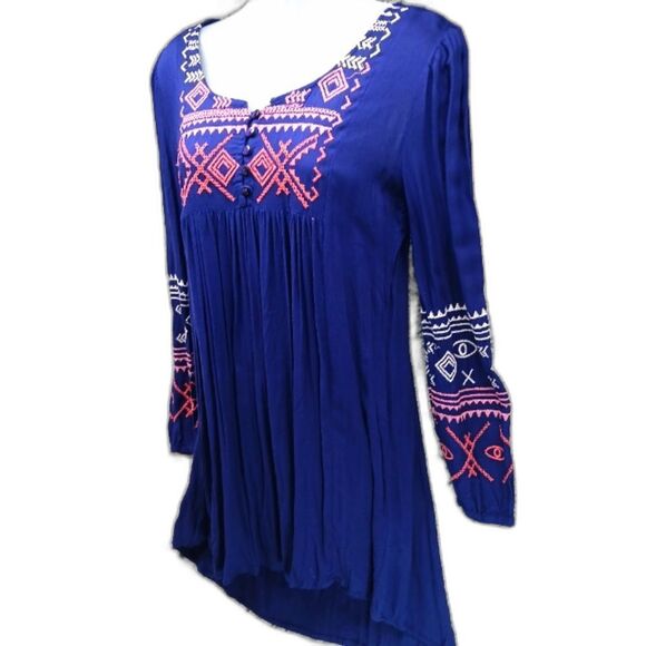 Patrons of Peace Women's XS Blue Embroidered Long Sleeve Bohemian/ Hippy Midi... - Picture 1 of 12